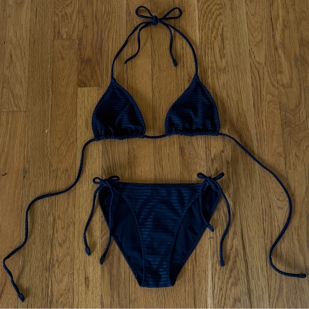 Zara Ribbed Black String Bikini Set Size Medium
